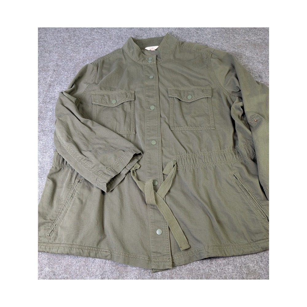Terra & Sky Womens 2X Olive Green Utility Jacket Snap Front Roll Tab TS107859